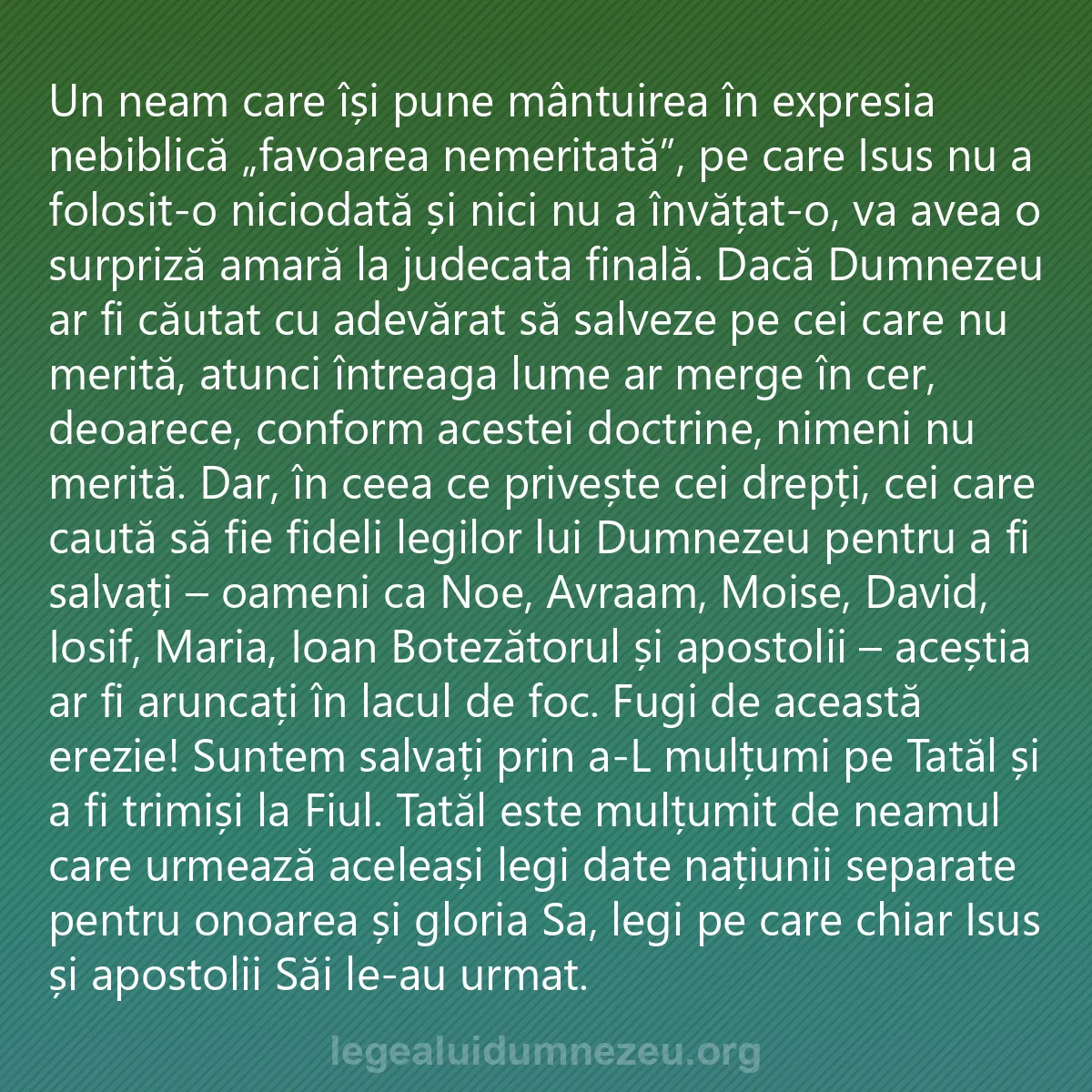 0030 - Postare despre Legea lui Dumnezeu: Un neam care își pune mântuirea în expresia nebiblică...