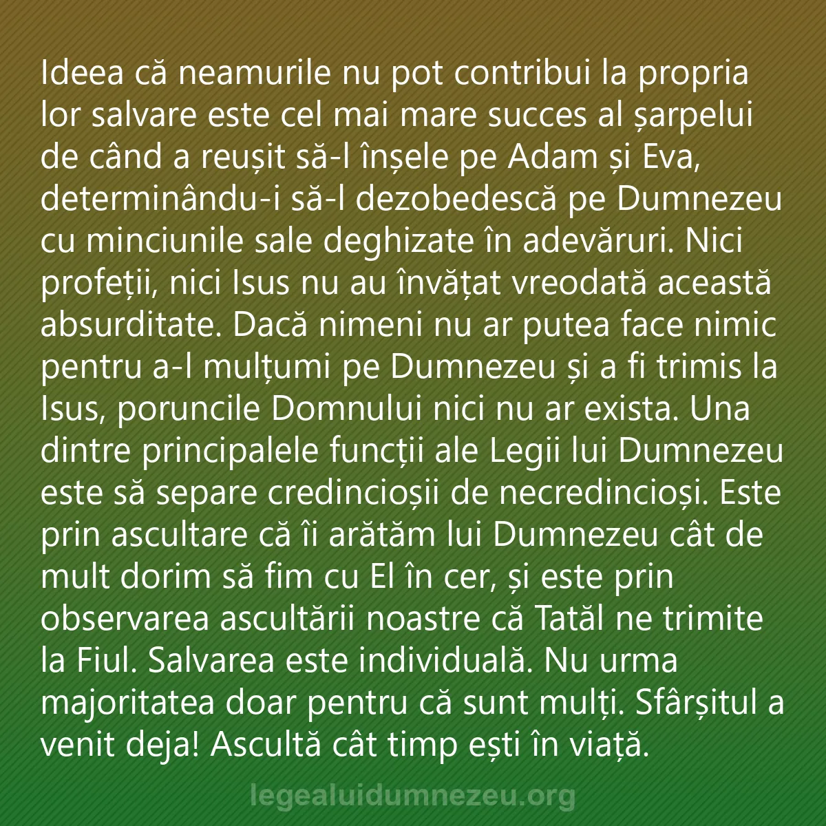 0036 - Postare despre Legea lui Dumnezeu: Ideea că neamurile nu pot contribui la propria lor...