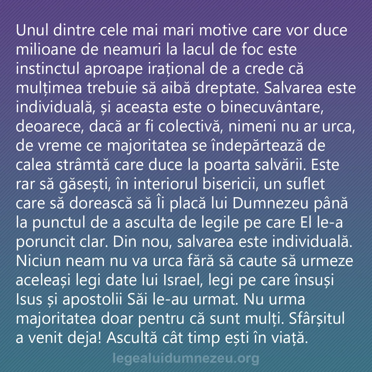 0042 - Postare despre Legea lui Dumnezeu: Unul dintre cele mai mari motive care vor duce milioane...