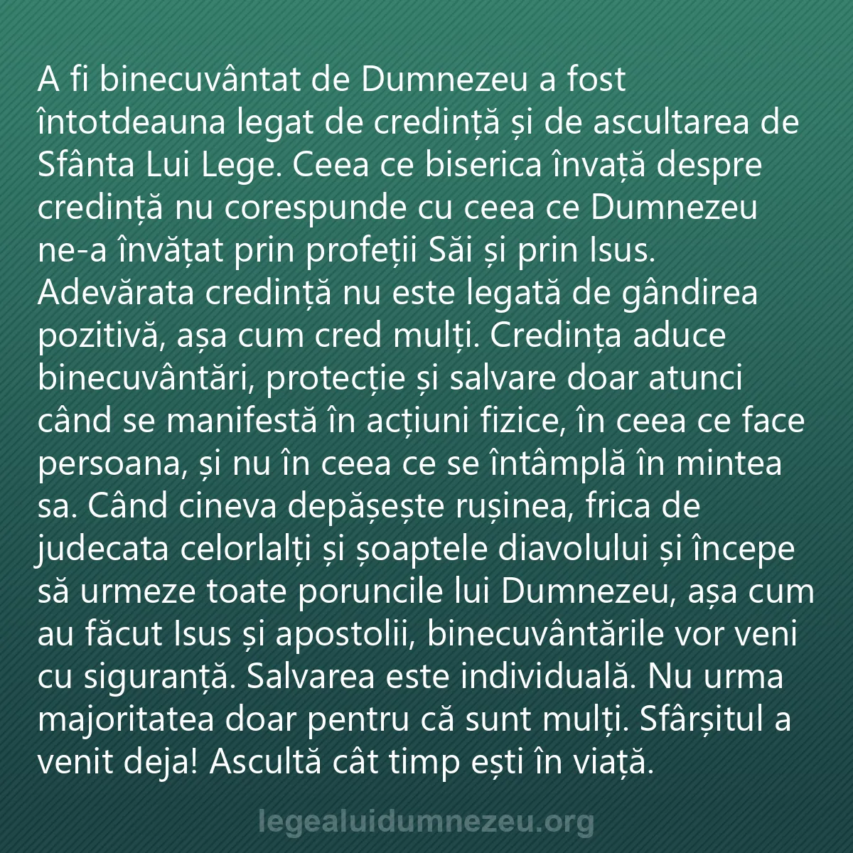 0060 - Postare despre Legea lui Dumnezeu: A fi binecuvântat de Dumnezeu a fost întotdeauna legat...
