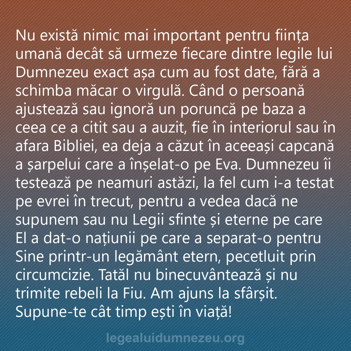 0072 - Postare despre Legea lui Dumnezeu: Nu există nimic mai important pentru ființa umană...
