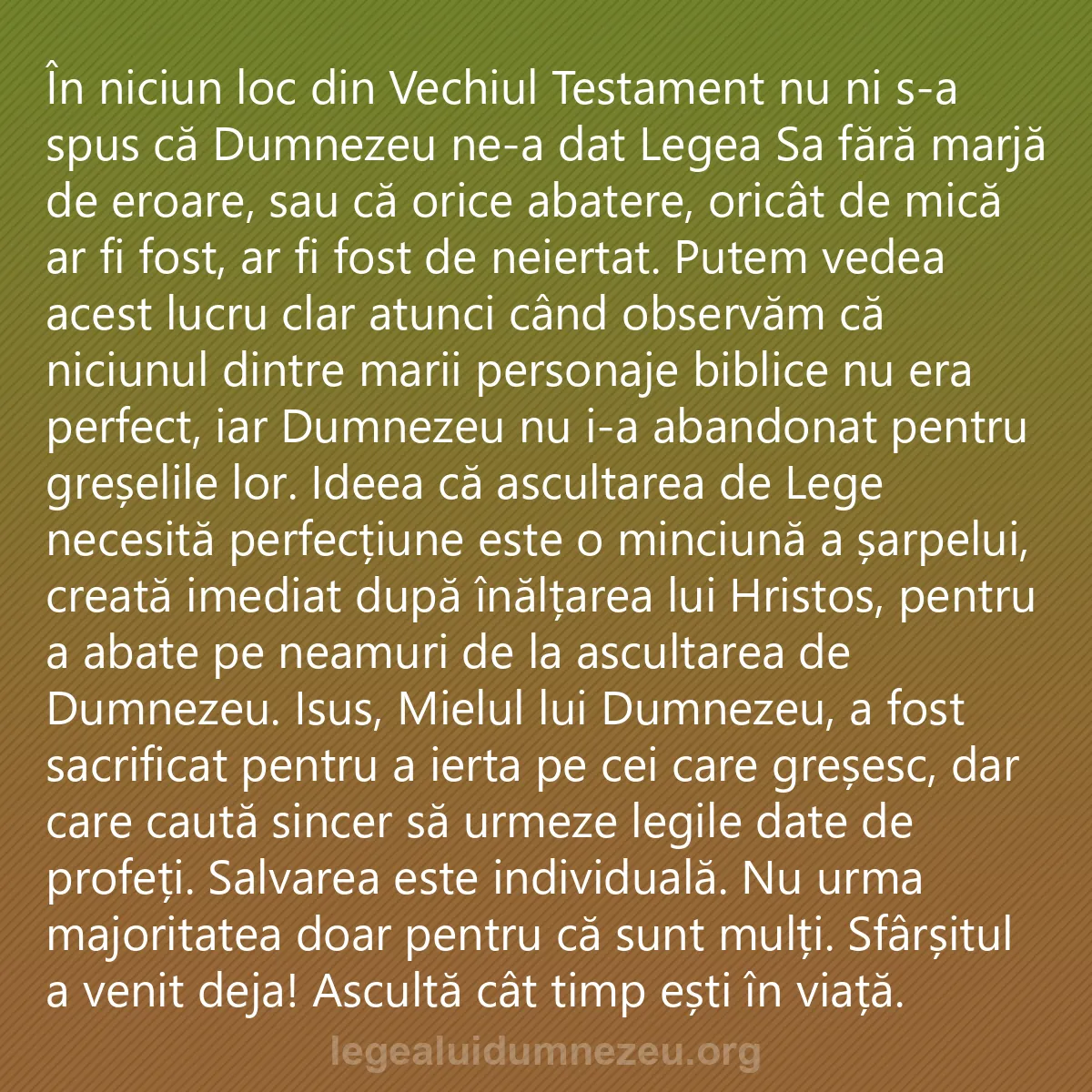 0089 - Postare despre Legea lui Dumnezeu: În niciun loc din Vechiul Testament nu ni s-a spus...