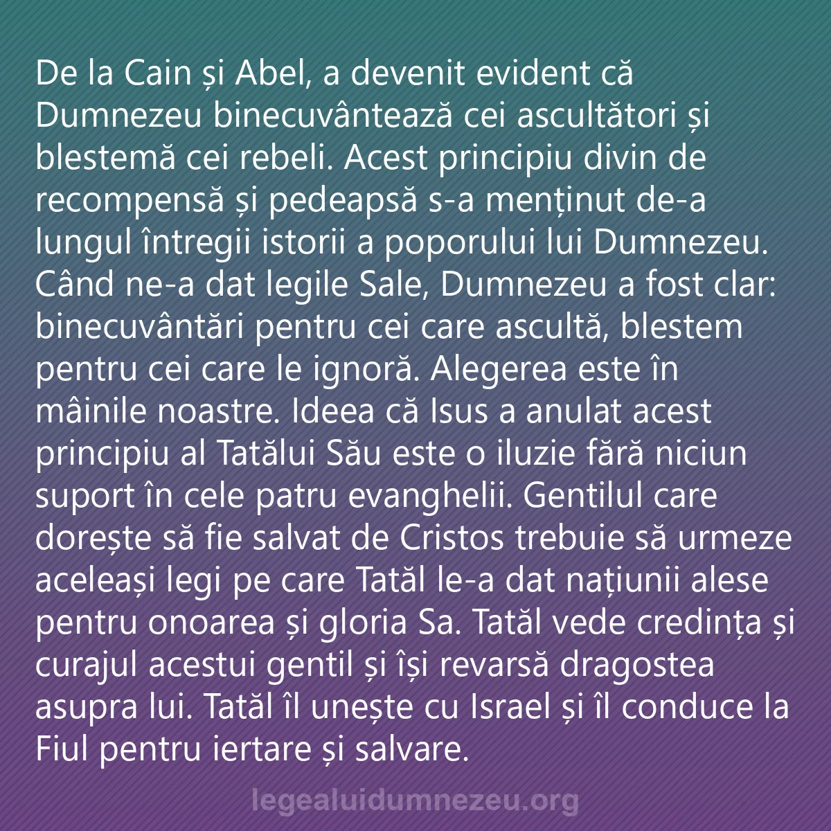 0184 - Postare despre Legea lui Dumnezeu: De la Cain și Abel, a devenit evident că Dumnezeu...