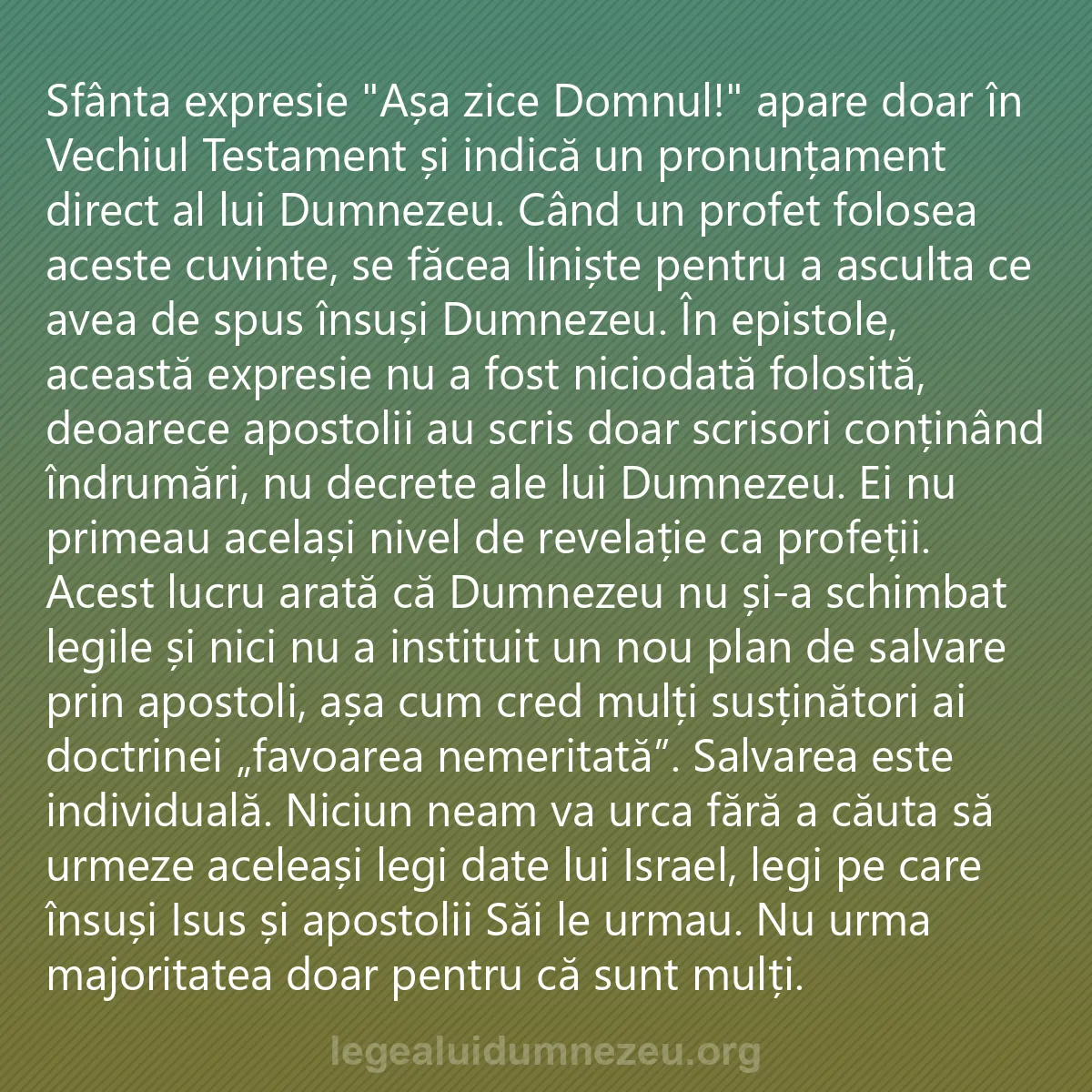 0203 - Postare despre Legea lui Dumnezeu: Sfânta expresie "Așa zice Domnul!" apare doar în Vechiul...
