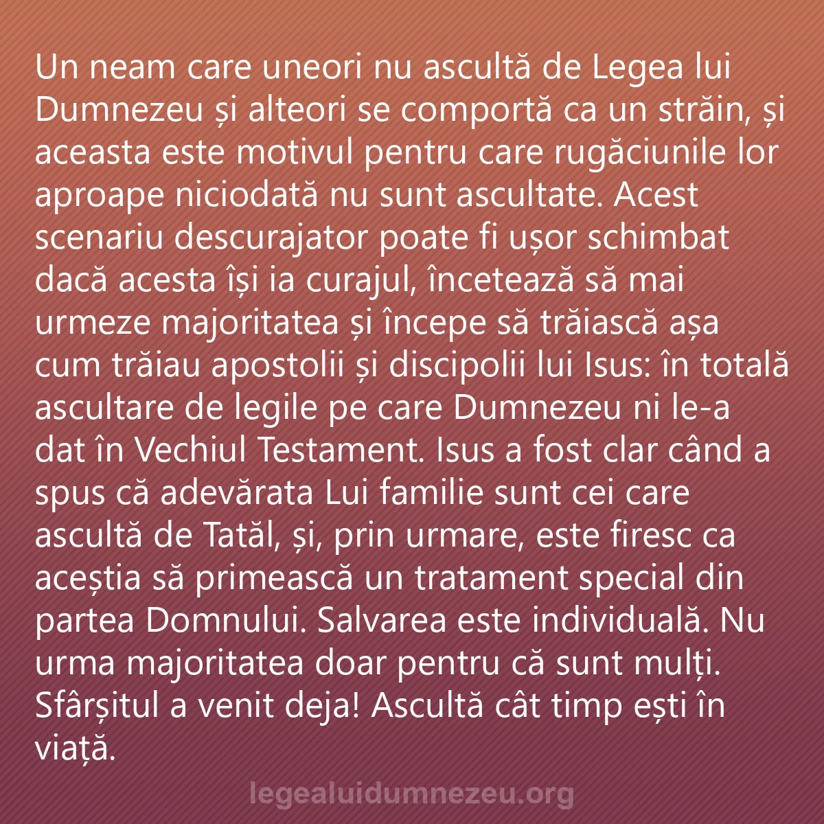0206 - Postare despre Legea lui Dumnezeu: Un neam care uneori nu ascultă de Legea lui Dumnezeu...