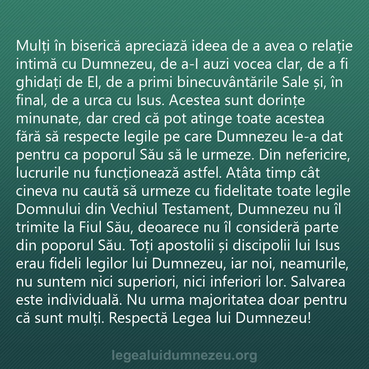 0220 - Postare despre Legea lui Dumnezeu: Mulți în biserică apreciază ideea de a avea o relație...