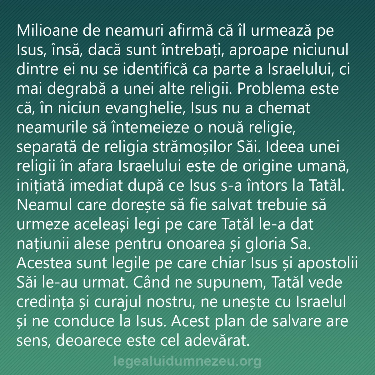 0225 - Postare despre Legea lui Dumnezeu: Milioane de neamuri afirmă că îl urmează pe Isus,...
