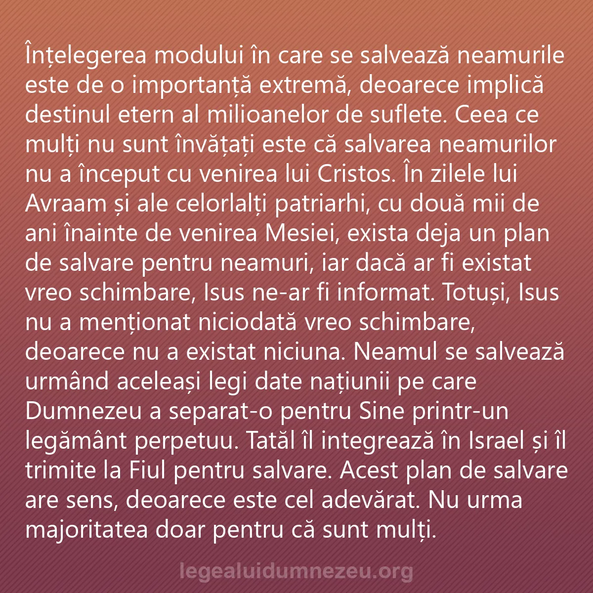 0246 - Postare despre Legea lui Dumnezeu: Înțelegerea modului în care se salvează neamurile...