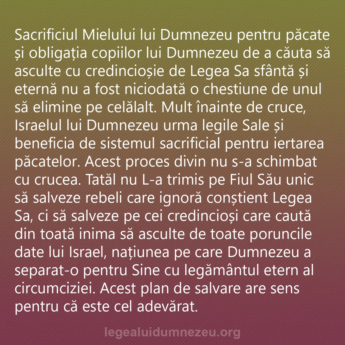 0248 - Postare despre Legea lui Dumnezeu: Sacrificiul Mielului lui Dumnezeu pentru păcate și...