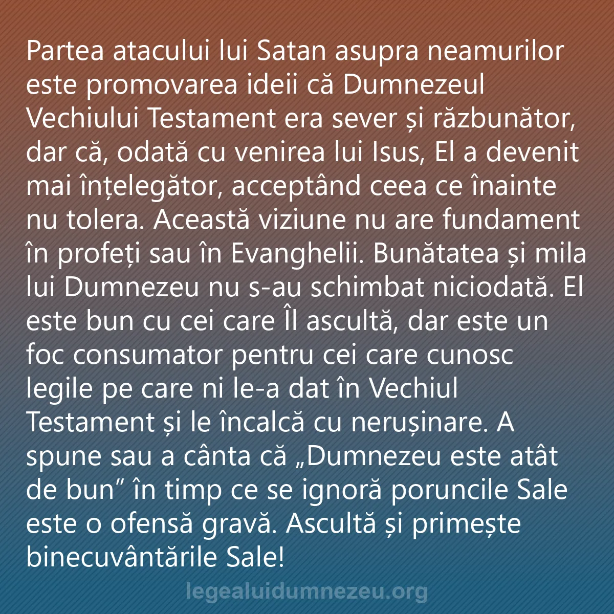 0252 - Postare despre Legea lui Dumnezeu: Partea atacului lui Satan asupra neamurilor este promovarea...