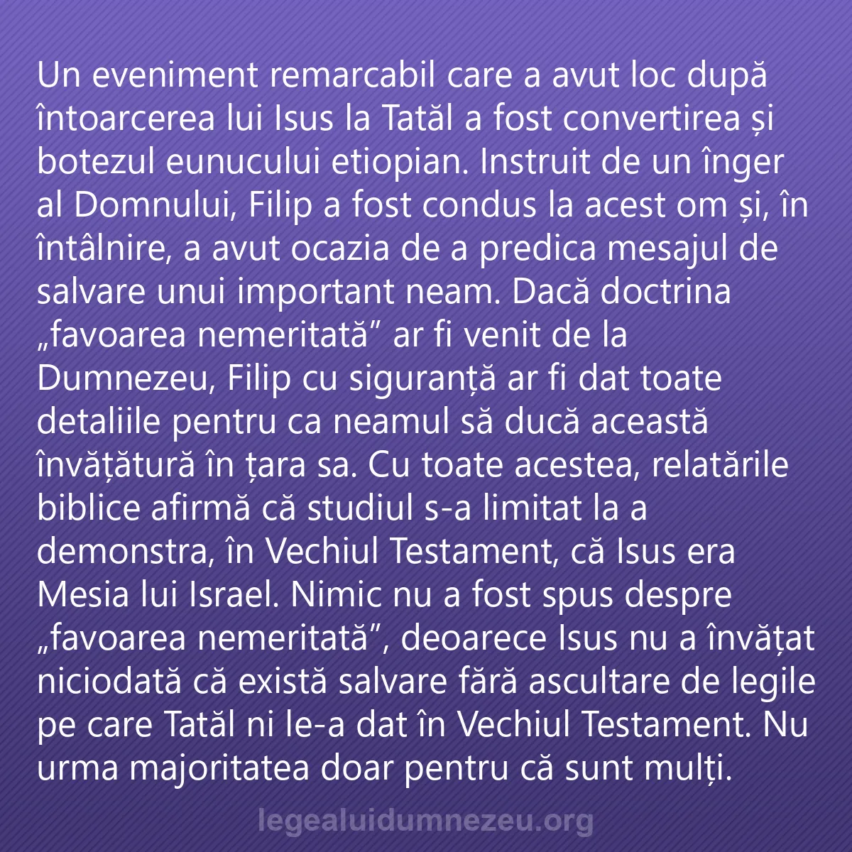 0258 - Postare despre Legea lui Dumnezeu: Un eveniment remarcabil care a avut loc după întoarcerea...