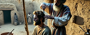 Frizer israelit vechi tundând părul și barba conform poruncii lui Dumnezeu.
