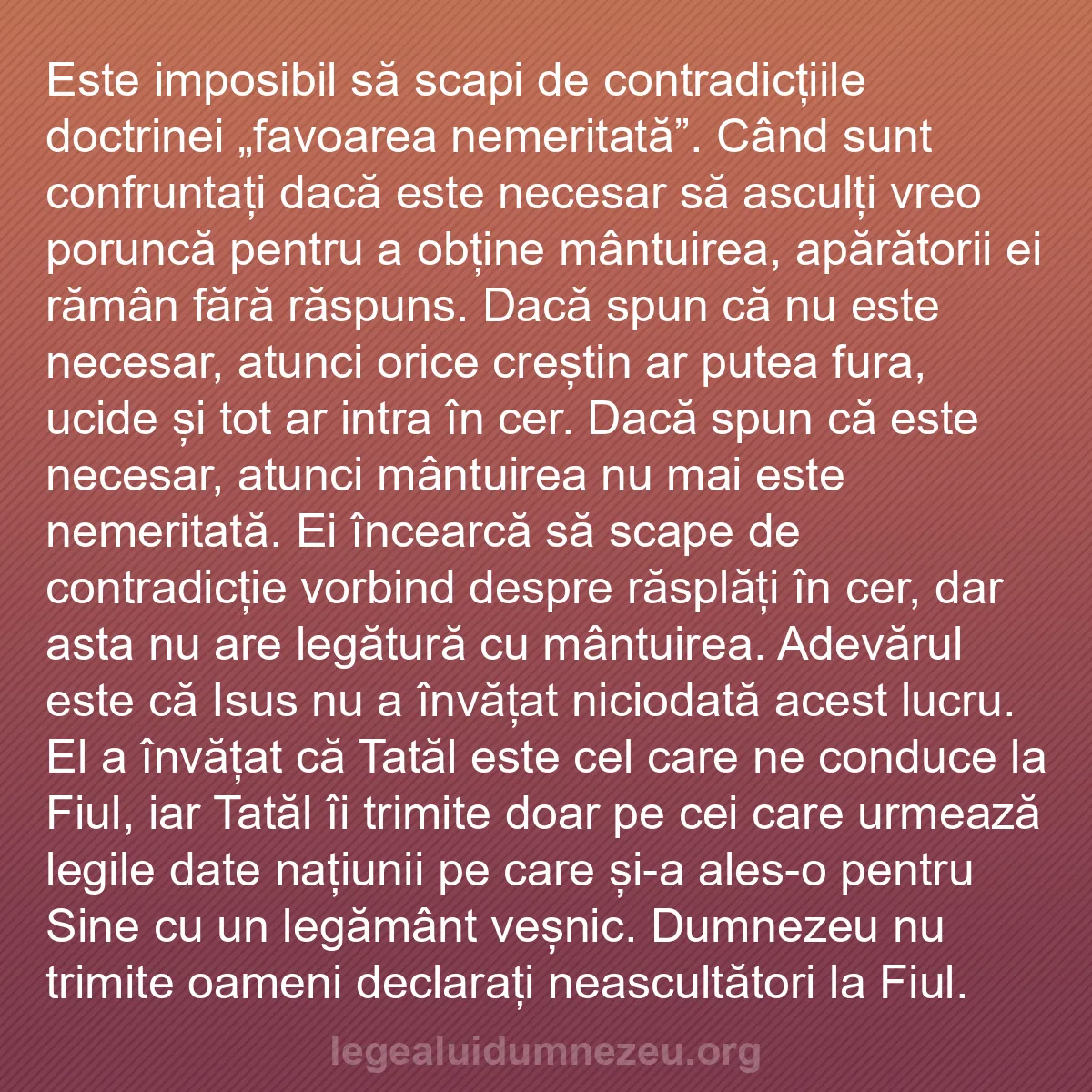 b0006 - Postare despre Legea lui Dumnezeu: Este imposibil să scapi de contradicțiile doctrinei „favoarea...