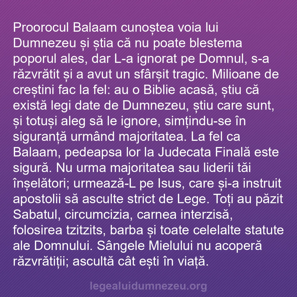 b0031 - Postare despre Legea lui Dumnezeu: Proorocul Balaam cunoștea voia lui Dumnezeu și știa că nu poate...