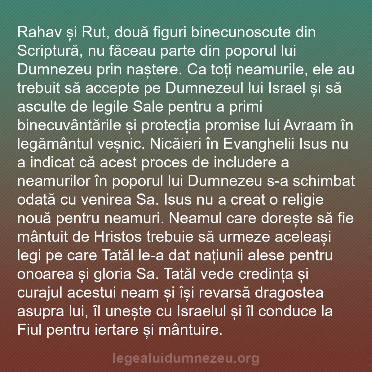 b0053 - Postare despre Legea lui Dumnezeu: Rahav și Rut, două figuri binecunoscute din Scriptură, nu făceau...