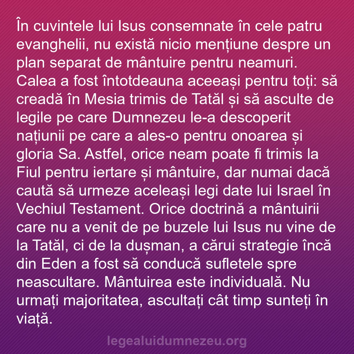 b0061 - Postare despre Legea lui Dumnezeu: În cuvintele lui Isus consemnate în cele patru evanghelii, nu...