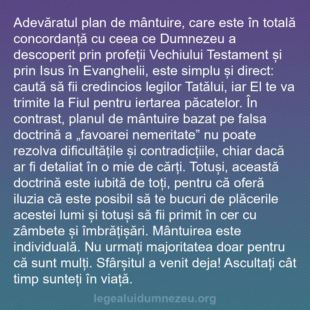 b0062 - Postare despre Legea lui Dumnezeu: Adevăratul plan de mântuire, care este în totală concordanță...