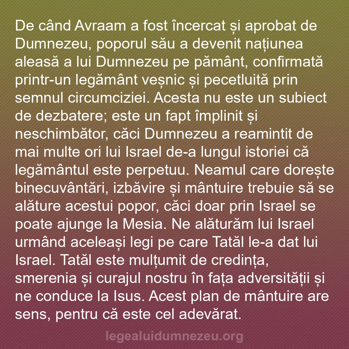 b0068 - Postare despre Legea lui Dumnezeu: De când Avraam a fost încercat și aprobat de Dumnezeu, poporul...