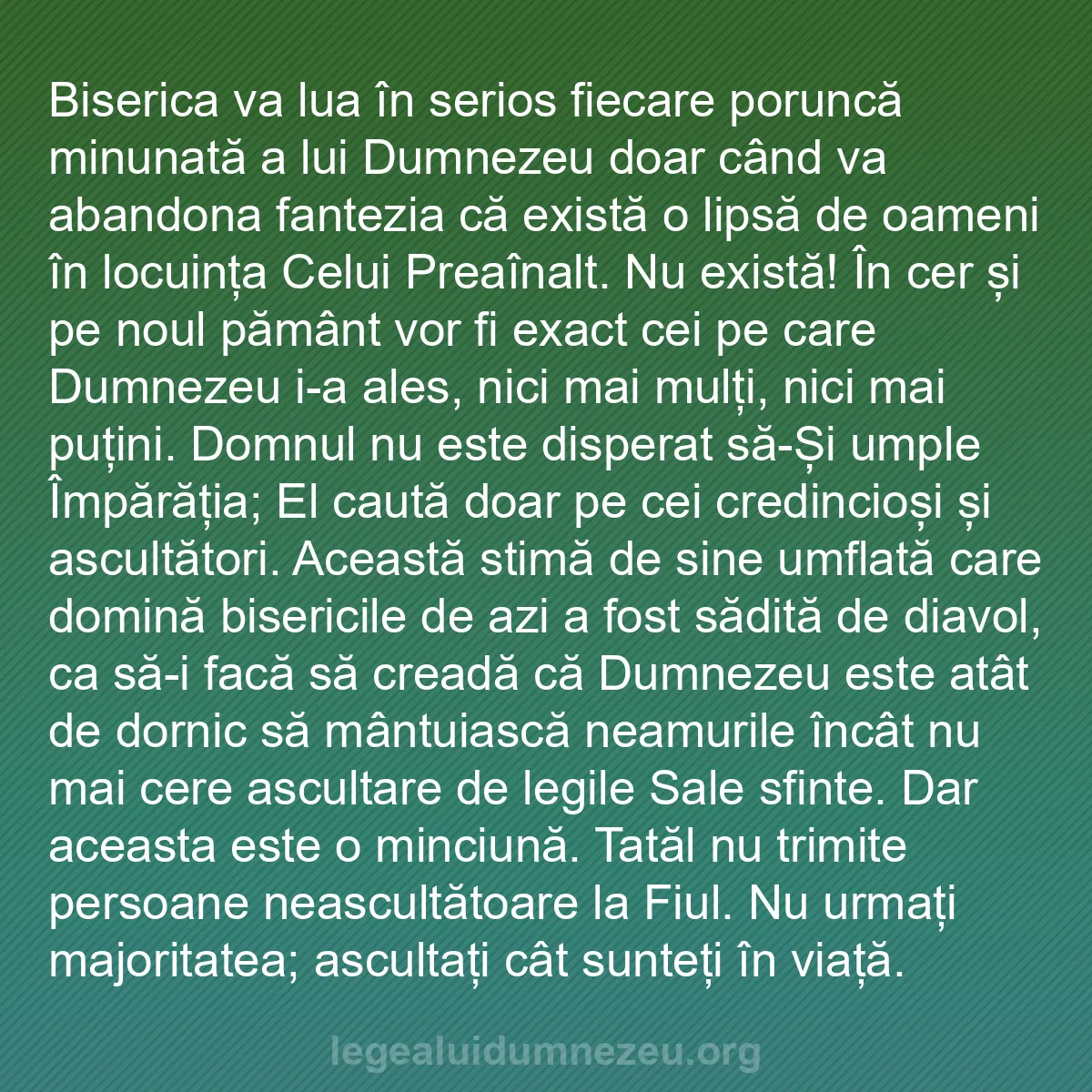 b0110 - Postare despre Legea lui Dumnezeu: Biserica va lua în serios fiecare poruncă minunată a lui Dumnezeu...