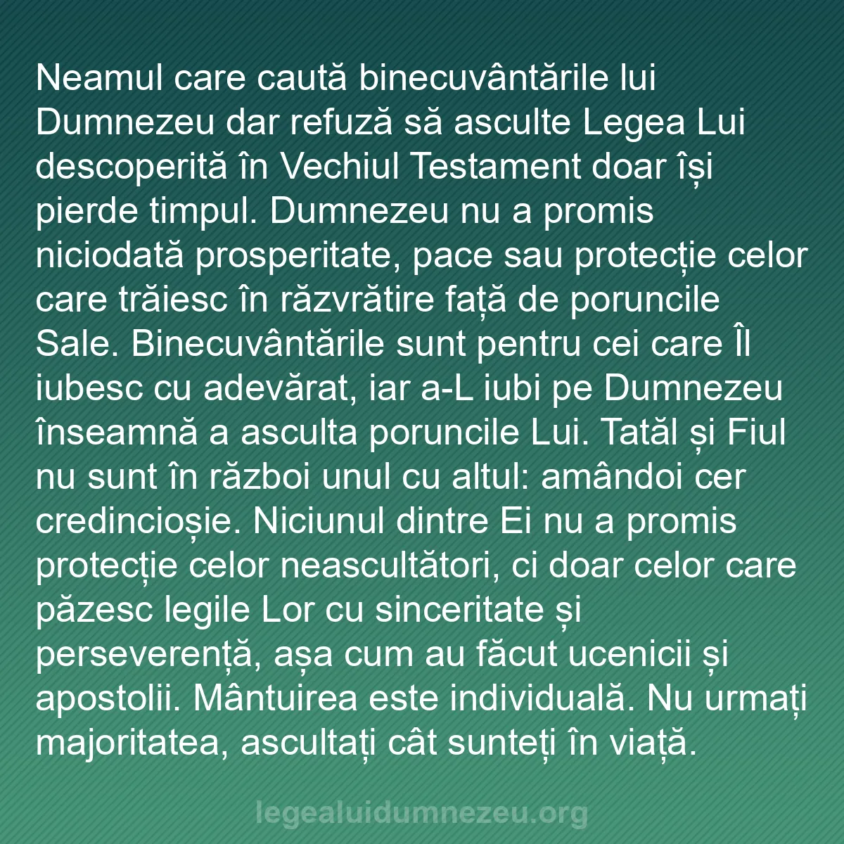 b0125 - Postare despre Legea lui Dumnezeu: Neamul care caută binecuvântările lui Dumnezeu dar refuză să...