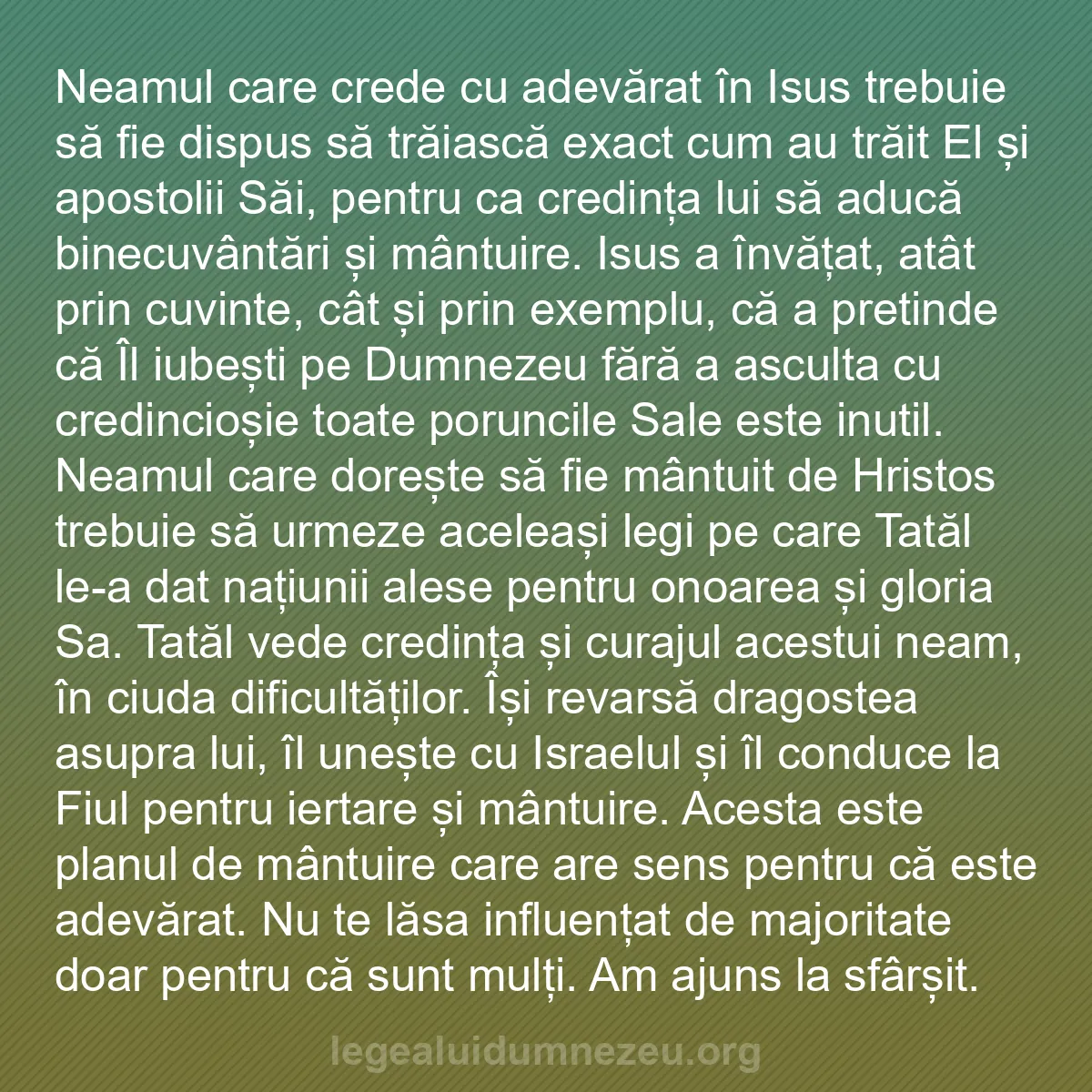 b0143 - Postare despre Legea lui Dumnezeu: Neamul care crede cu adevărat în Isus trebuie să fie dispus...