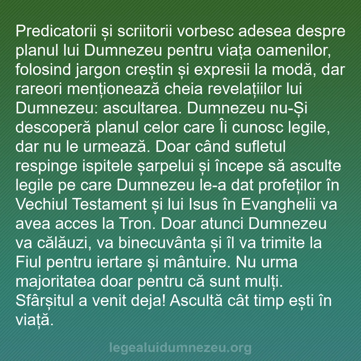 b0150 - Postare despre Legea lui Dumnezeu: Predicatorii și scriitorii vorbesc adesea despre planul lui...