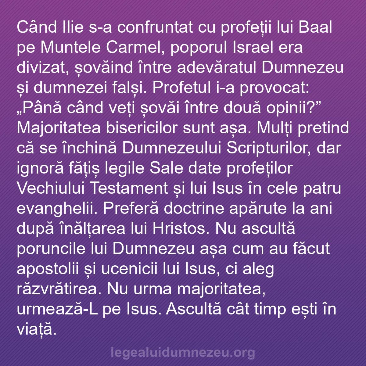 b0151 - Postare despre Legea lui Dumnezeu: Când Ilie s-a confruntat cu profeții lui Baal pe Muntele Carmel,...