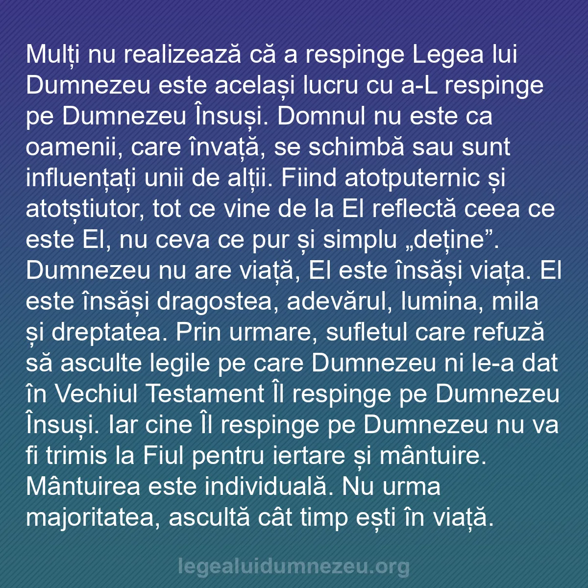 b0157 - Postare despre Legea lui Dumnezeu: Mulți nu realizează că a respinge Legea lui Dumnezeu este același...
