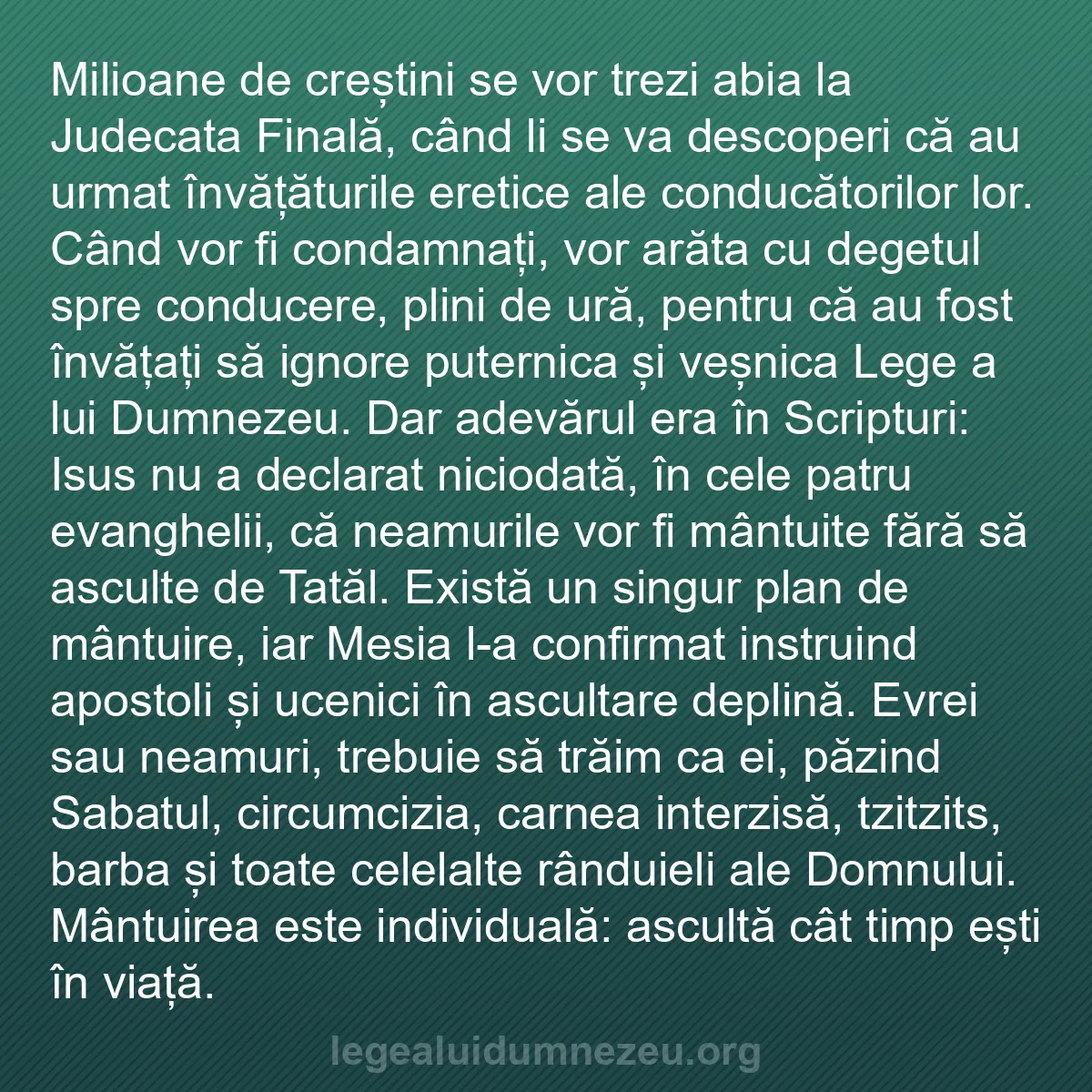 b0160 - Postare despre Legea lui Dumnezeu: Milioane de creștini se vor trezi abia la Judecata Finală, când...