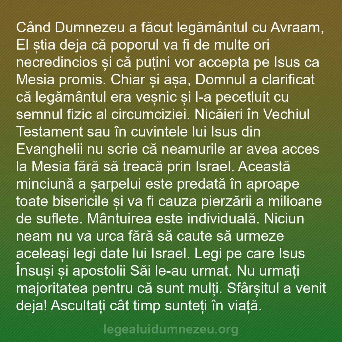 b0196 - Postare despre Legea lui Dumnezeu: Când Dumnezeu a făcut legământul cu Avraam, El știa deja că...