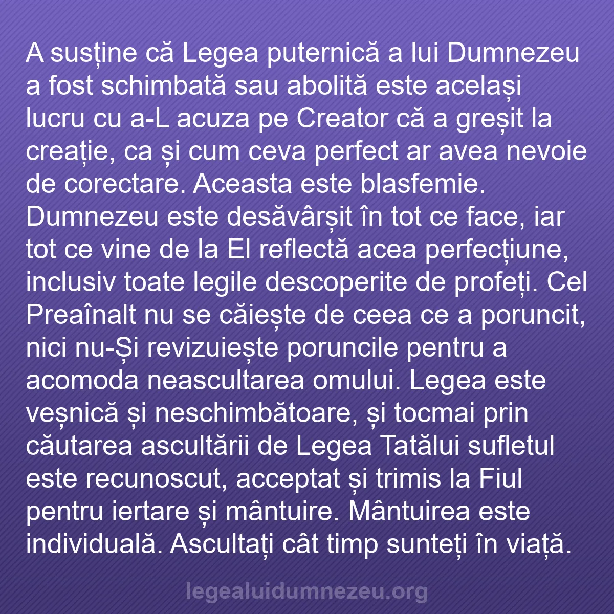 b0198 - Postare despre Legea lui Dumnezeu: A susține că Legea puternică a lui Dumnezeu a fost schimbată...
