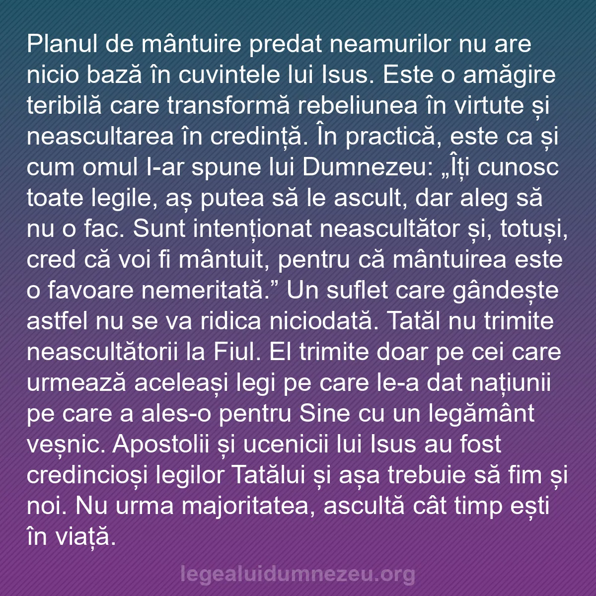 b0214 - Postare despre Legea lui Dumnezeu: Planul de mântuire predat neamurilor nu are nicio bază în cuvintele...