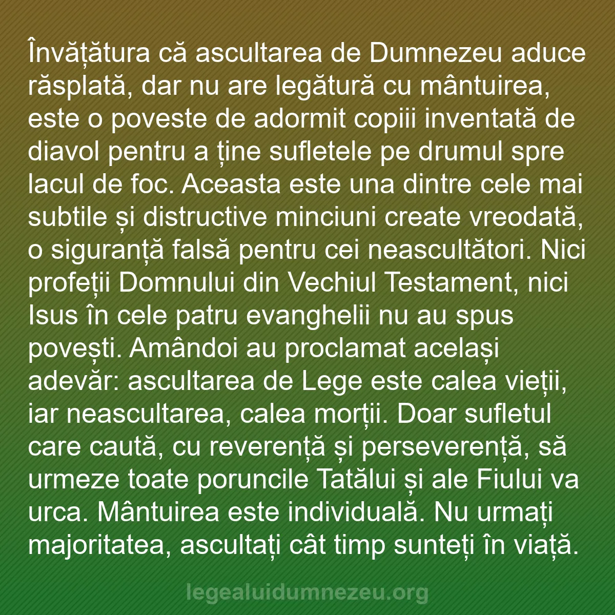 b0256 - Postare despre Legea lui Dumnezeu: Învățătura că ascultarea de Dumnezeu aduce răsplată, dar nu...