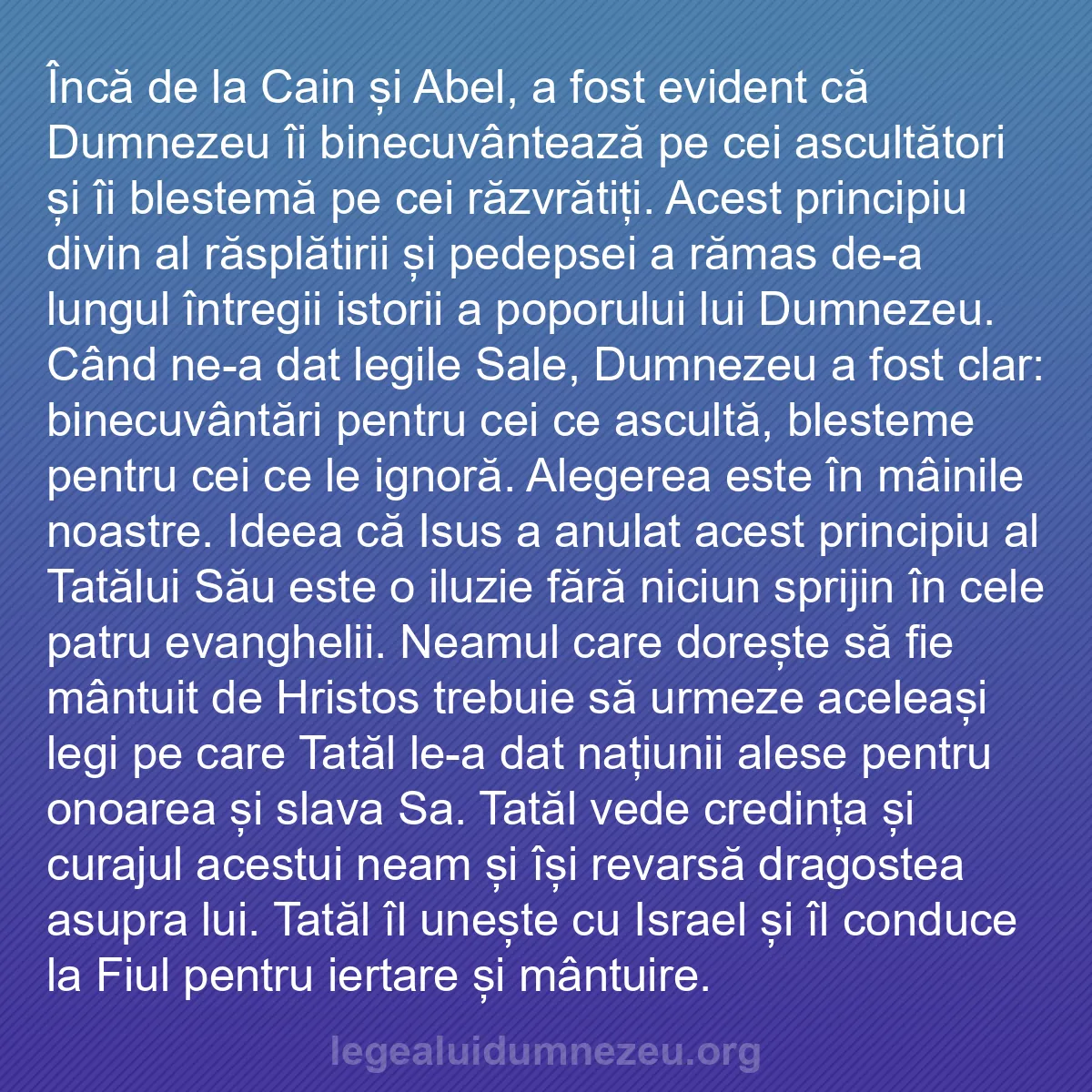 b0267 - Postare despre Legea lui Dumnezeu: Încă de la Cain și Abel, a fost evident că Dumnezeu îi binecuvântează...