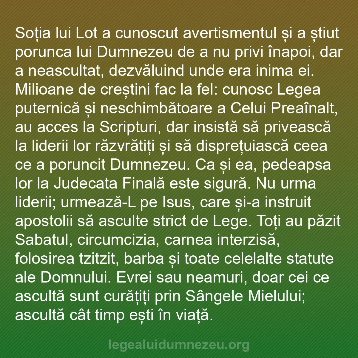 b0276 - Postare despre Legea lui Dumnezeu: Soția lui Lot a cunoscut avertismentul și a știut porunca lui...