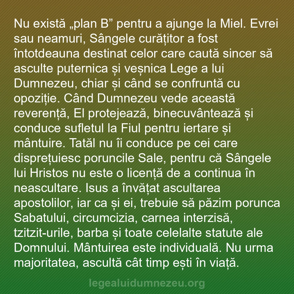b0296 - Postare despre Legea lui Dumnezeu: Nu există „plan B” pentru a ajunge la Miel. Evrei sau neamuri,...