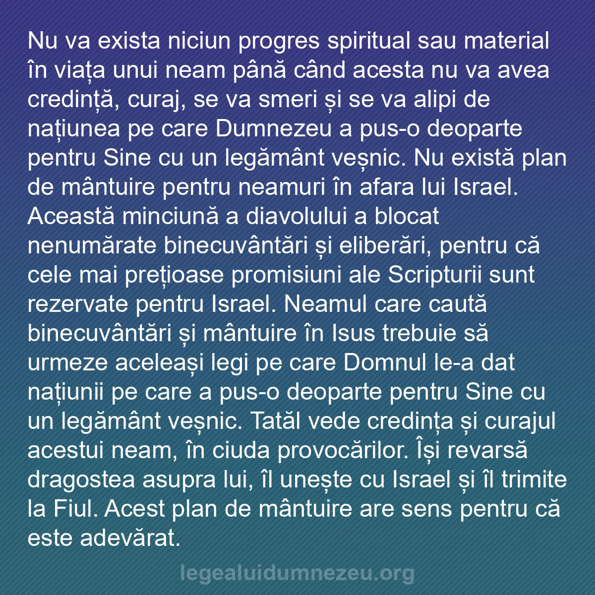 b0297 - Postare despre Legea lui Dumnezeu: Nu va exista niciun progres spiritual sau material în viața...