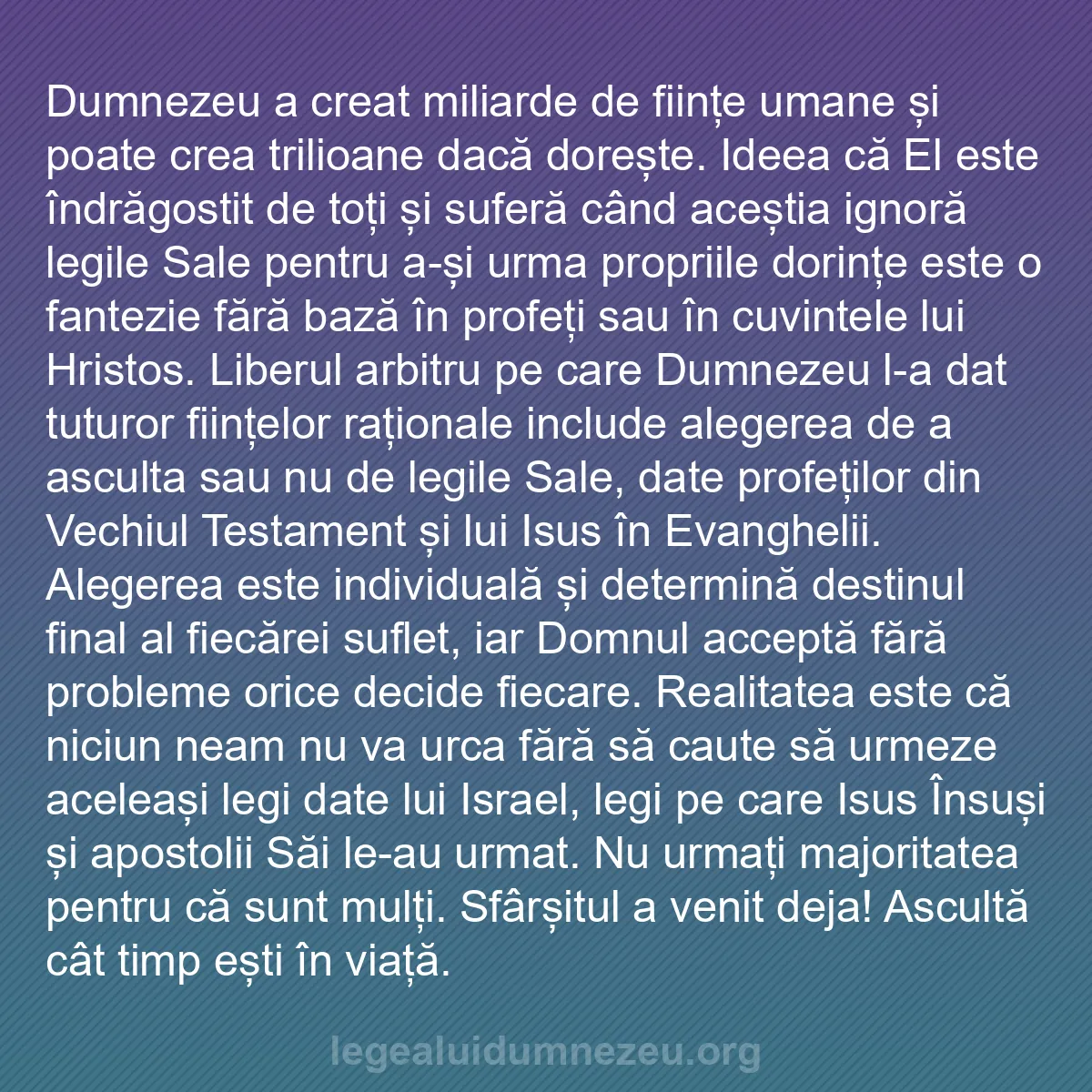 b0302 - Postare despre Legea lui Dumnezeu: Dumnezeu a creat miliarde de ființe umane și poate crea trilioane...