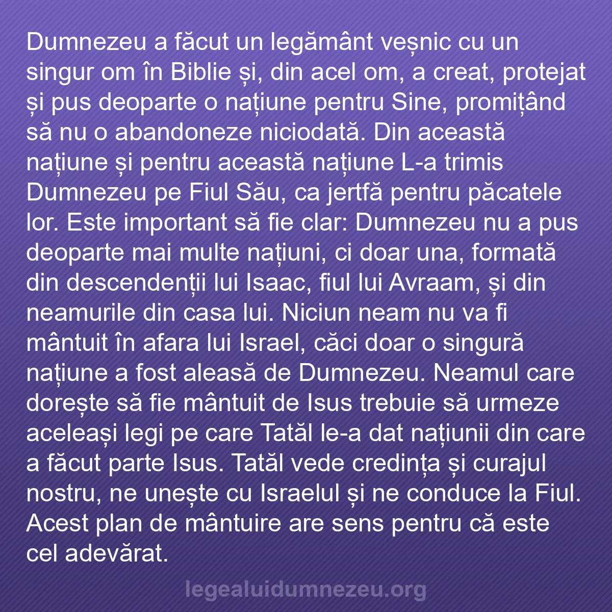b0338 - Postare despre Legea lui Dumnezeu: Dumnezeu a făcut un legământ veșnic cu un singur om în Biblie...