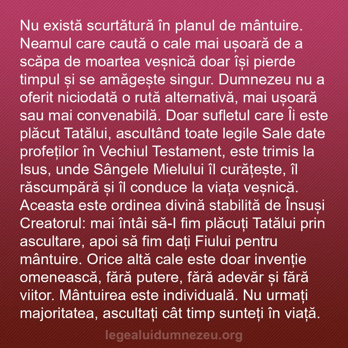 b0359 - Postare despre Legea lui Dumnezeu: Nu există scurtătură în planul de mântuire. Neamul care caută...