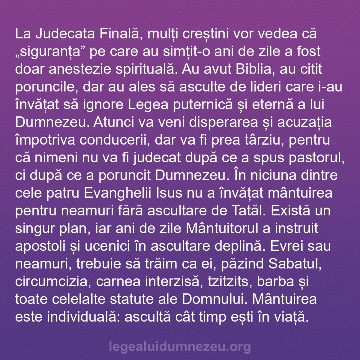 b0371 - Postare despre Legea lui Dumnezeu: La Judecata Finală, mulți creștini vor vedea că „siguranța”...