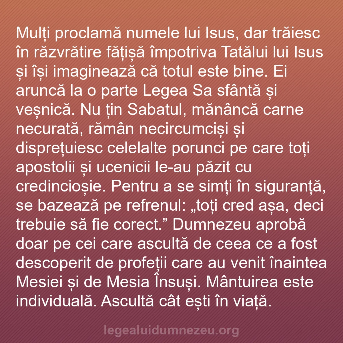 b0386 - Postare despre Legea lui Dumnezeu: Mulți proclamă numele lui Isus, dar trăiesc în răzvrătire fățișă...