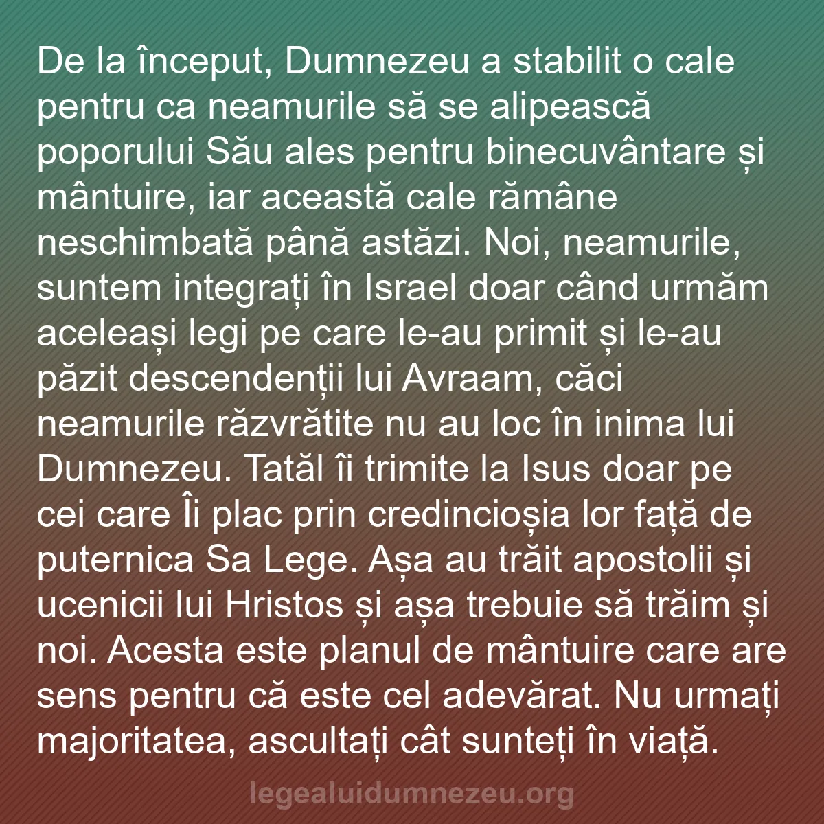 b0393 - Postare despre Legea lui Dumnezeu: De la început, Dumnezeu a stabilit o cale pentru ca neamurile...