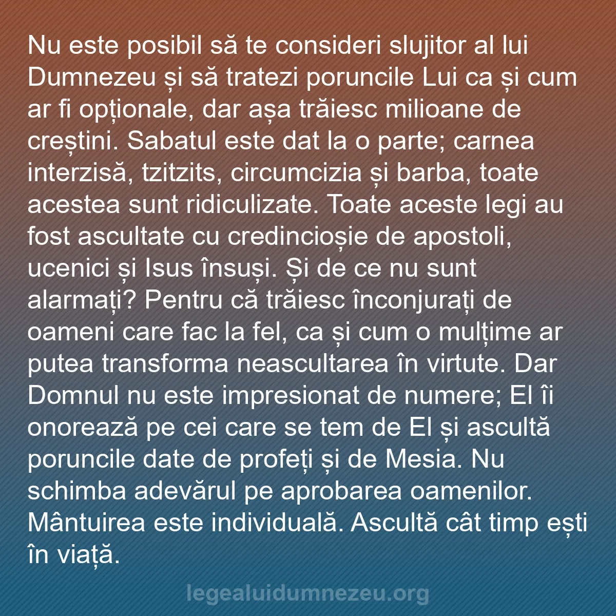 b0412 - Postare despre Legea lui Dumnezeu: Nu este posibil să te consideri slujitor al lui Dumnezeu și...