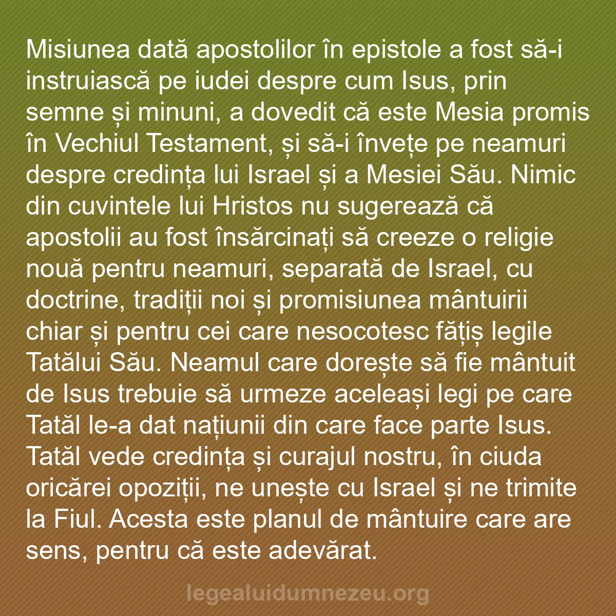 b0429 - Postare despre Legea lui Dumnezeu: Misiunea dată apostolilor în epistole a fost să-i instruiască...