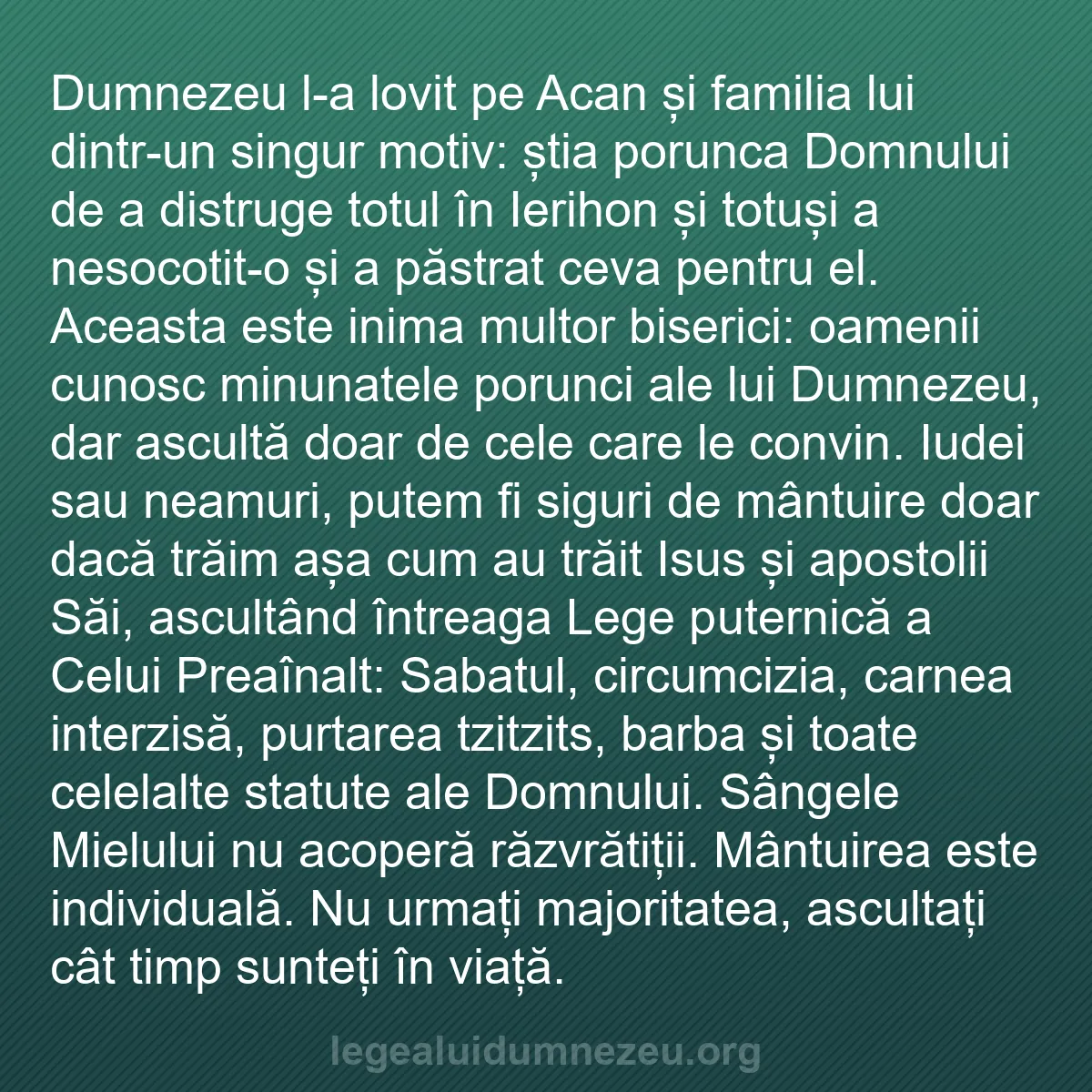 b0440 - Postare despre Legea lui Dumnezeu: Dumnezeu l-a lovit pe Acan și familia lui dintr-un singur motiv:...