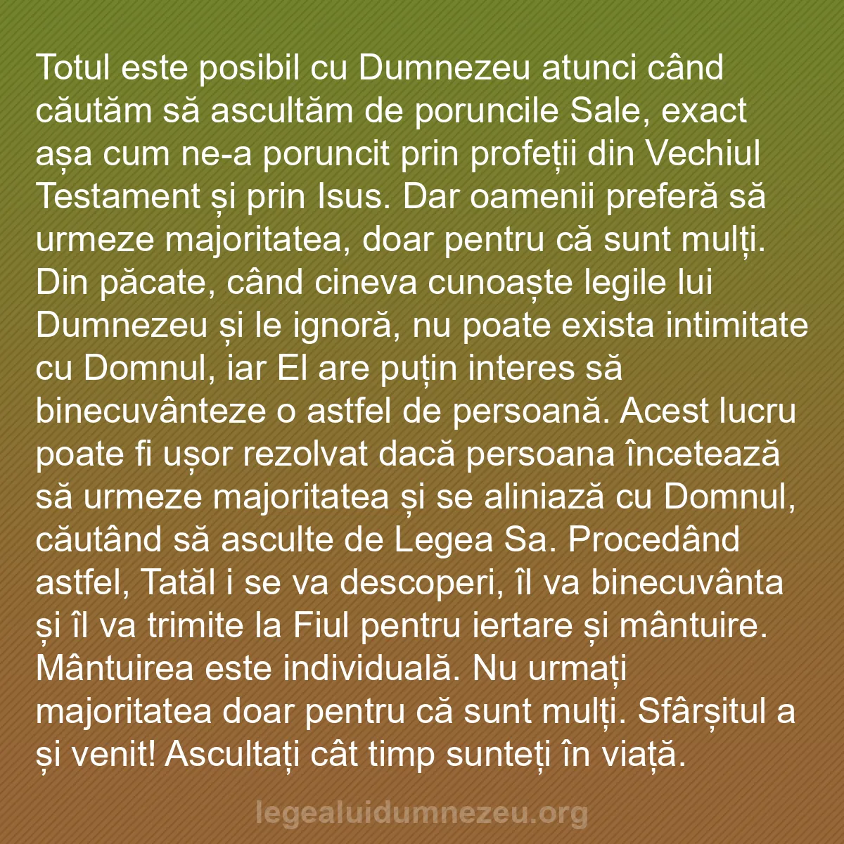 b0449 - Postare despre Legea lui Dumnezeu: Totul este posibil cu Dumnezeu atunci când căutăm să ascultăm...
