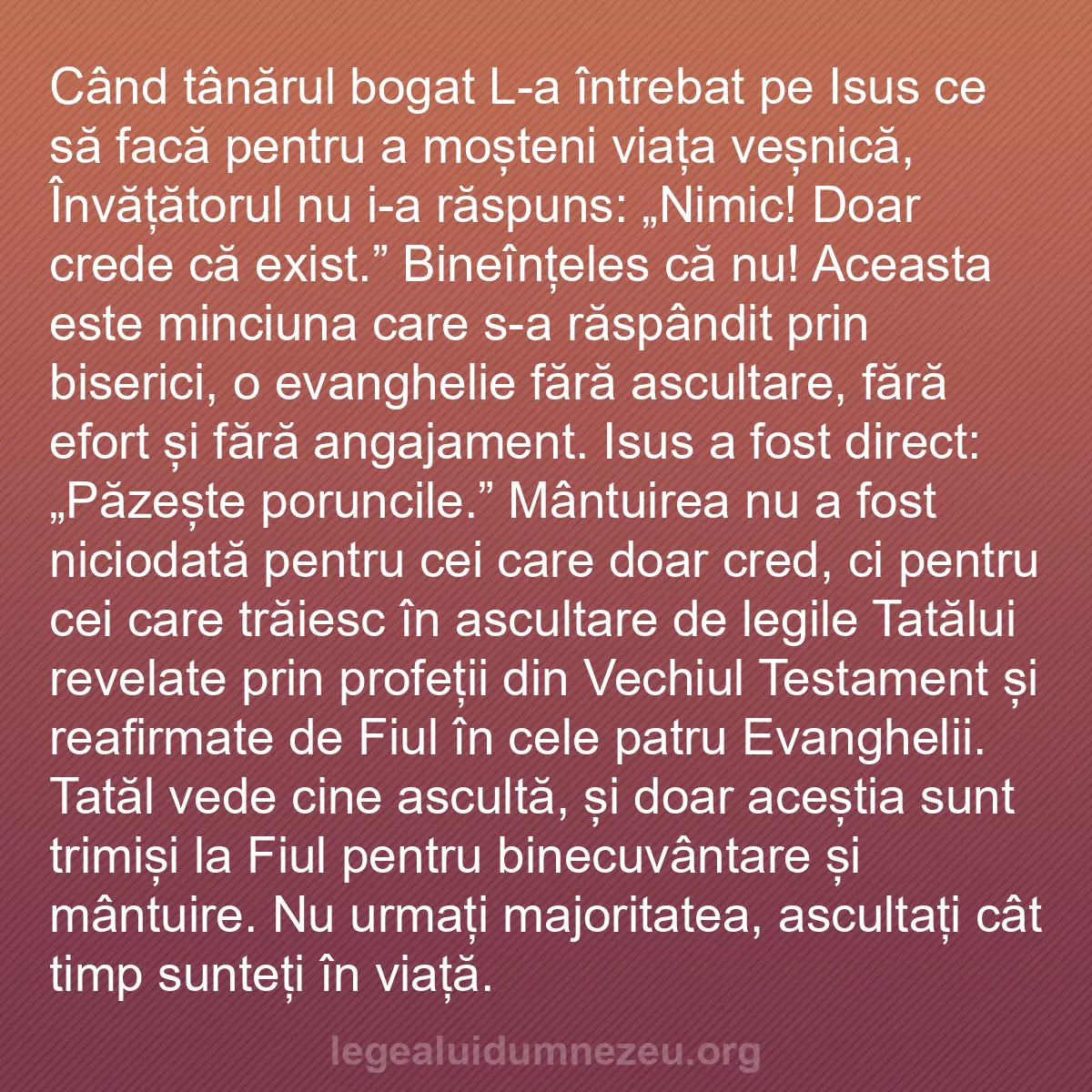 b0466 - Postare despre Legea lui Dumnezeu: Când tânărul bogat L-a întrebat pe Isus ce să facă pentru a...