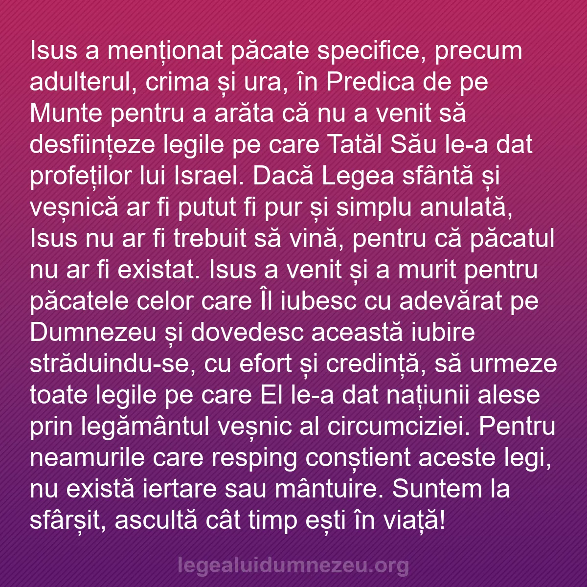 b0481 - Postare despre Legea lui Dumnezeu: Isus a menționat păcate specifice, precum adulterul, crima și...