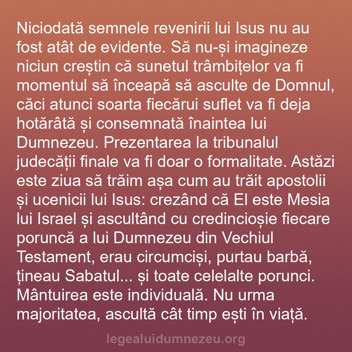 b0486 - Postare despre Legea lui Dumnezeu: Niciodată semnele revenirii lui Isus nu au fost atât de evidente....
